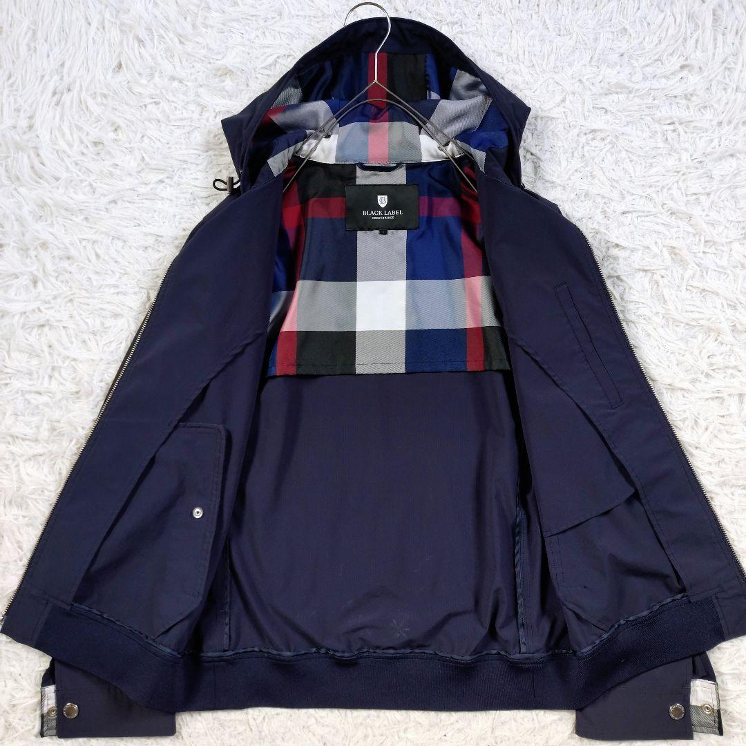 BLACK LABEL　フーデットパーカー　ブラックチェック　ロゴ　ネイビー