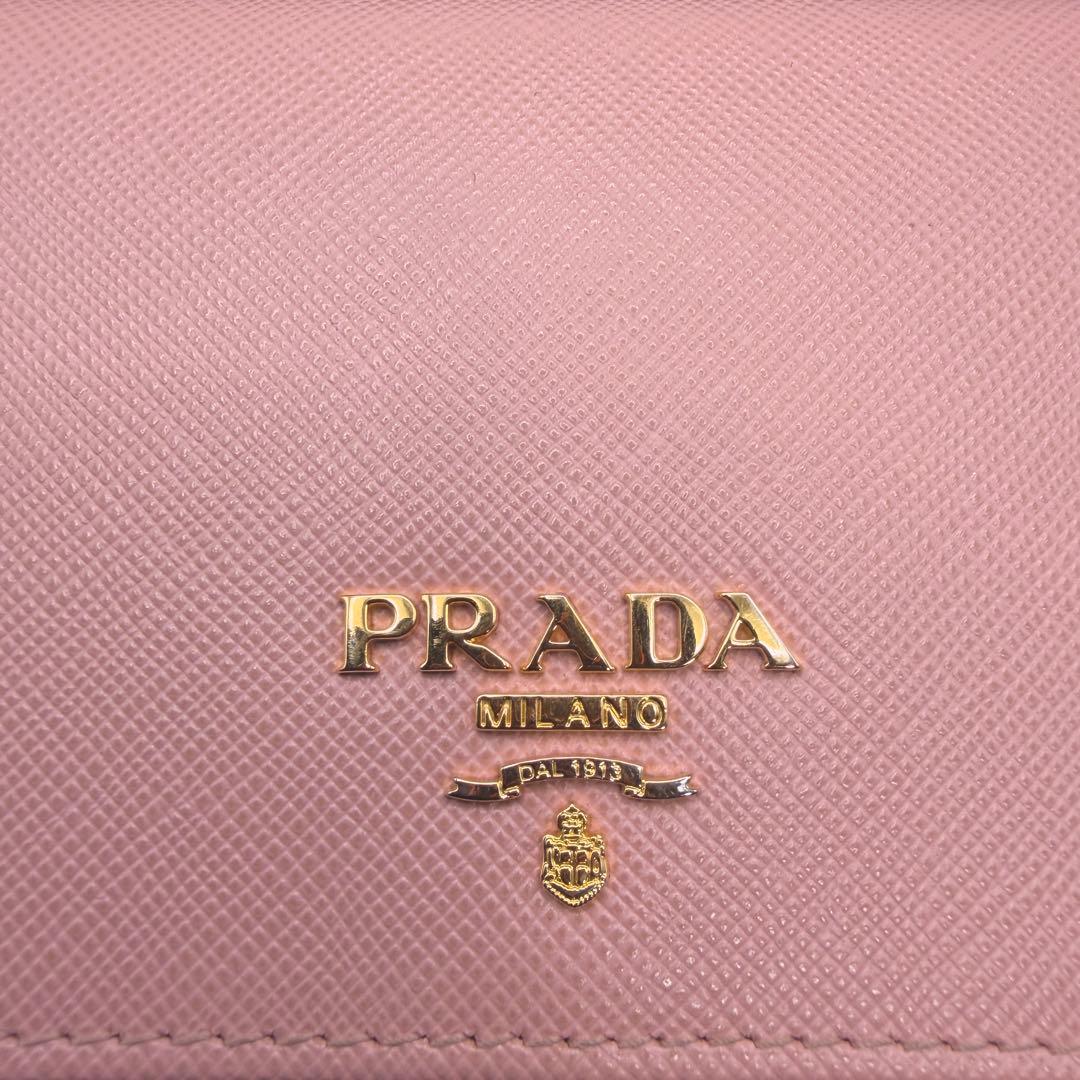 PRADA サフィアーノ 長財布 ピンク ゴールド金具 箱・カード付 メタル