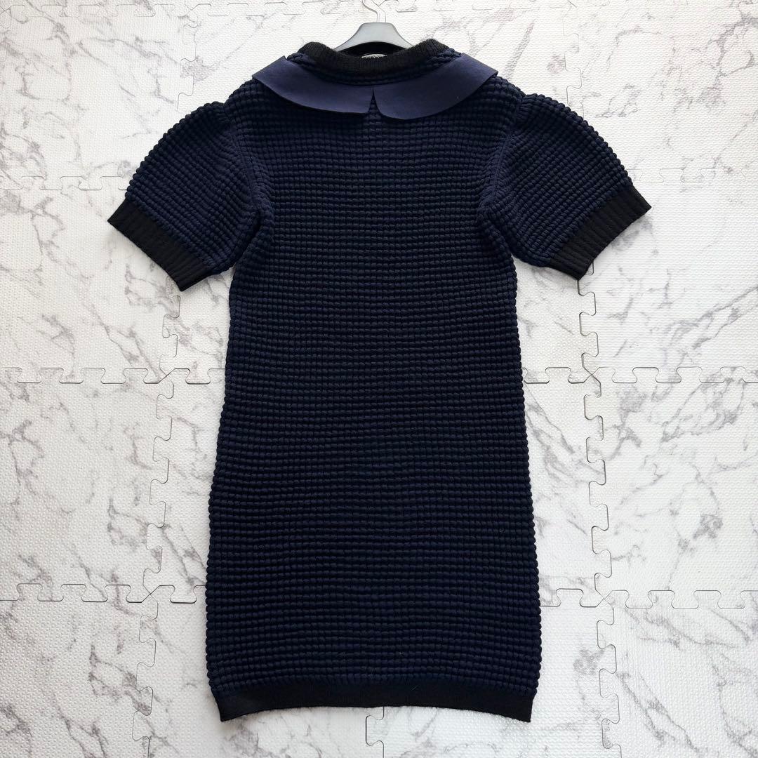 極美品✨フェンディ ワッフルニットワンピース ネイビー 38 パフスリーブ