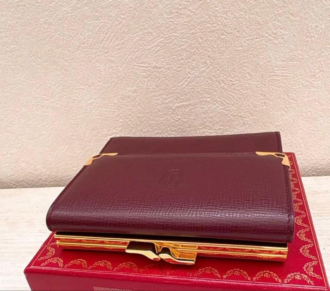 【未使用】カルティエ 三つ折り財布 マストライン ボルドー カード　箱付