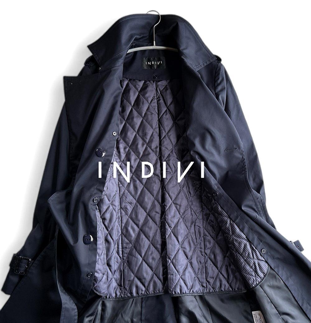 極美品 インディヴィ 防シワ 中綿ライナー付 2WAY ロングトレンチコートL