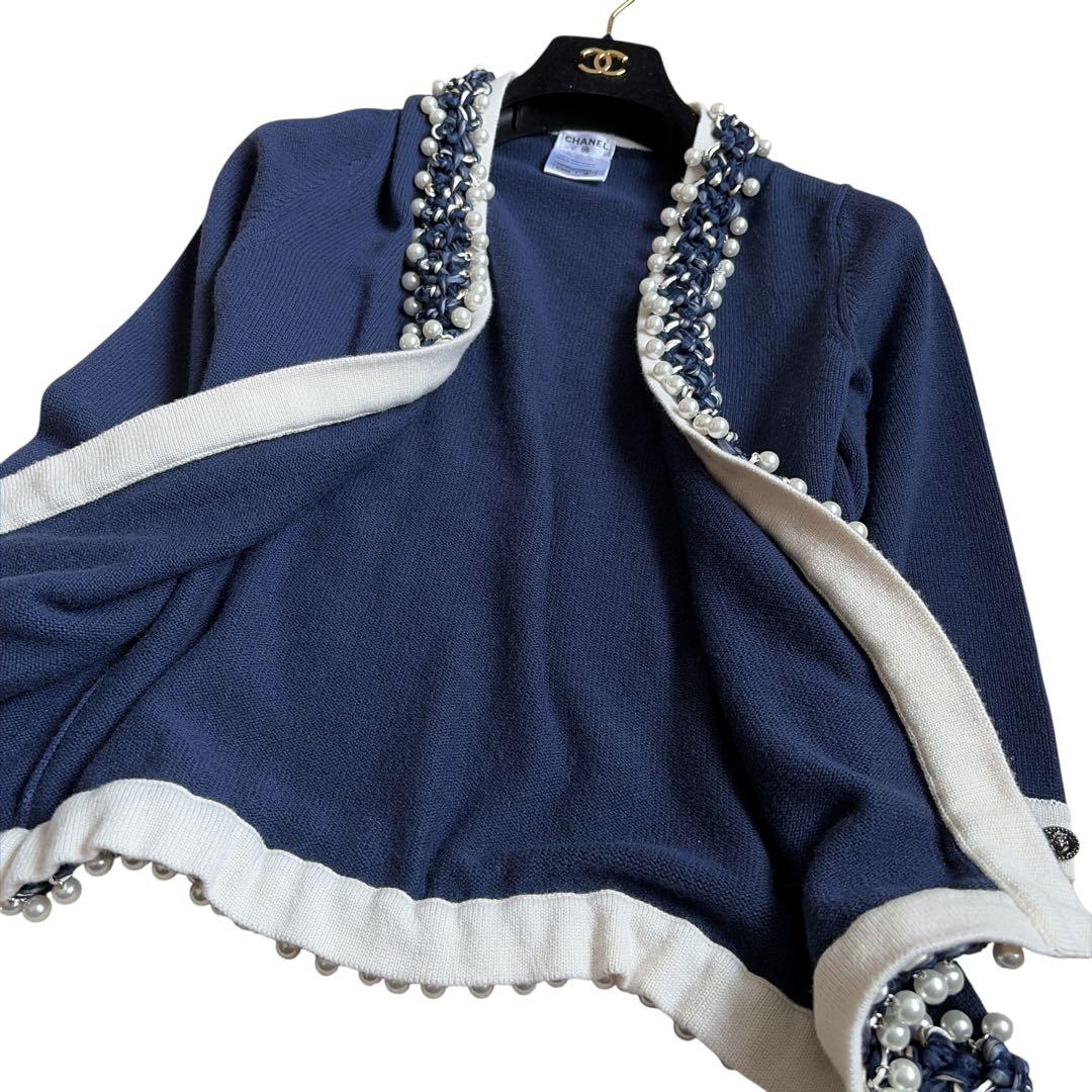 極美品 CHANEL シャネル カシミヤ100% パール カーディガン 3