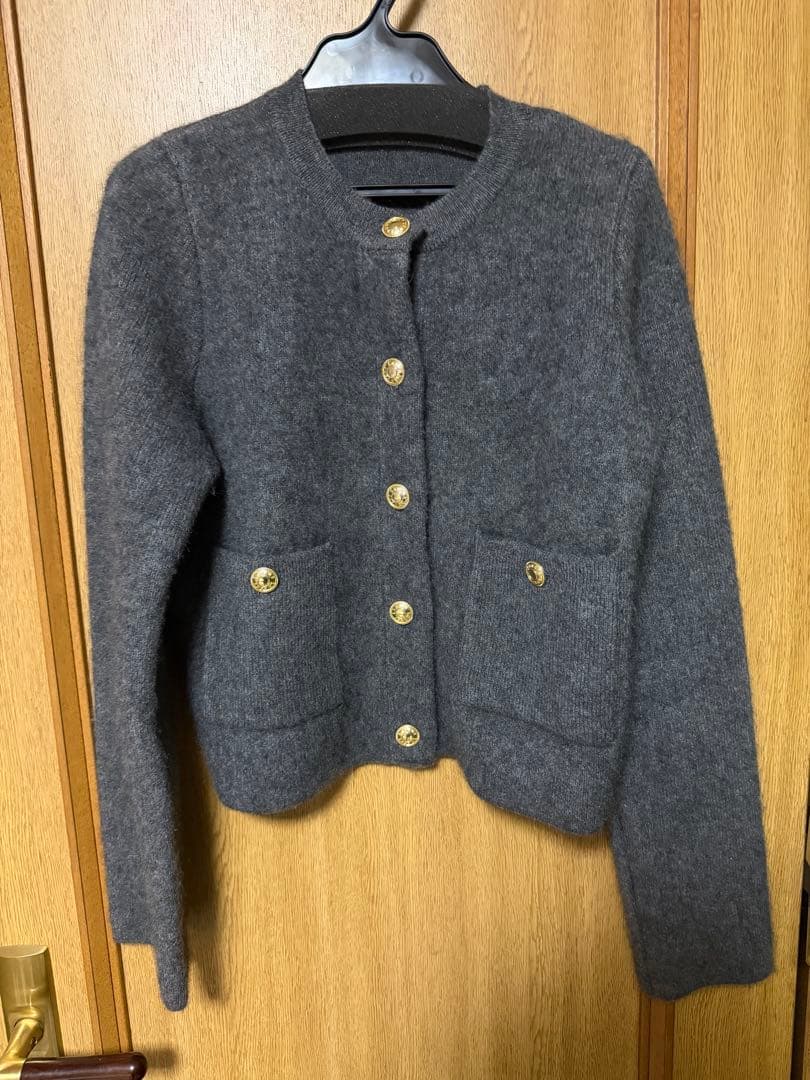 anuans カシミヤブレンドノーカラーニットジャケットグレー