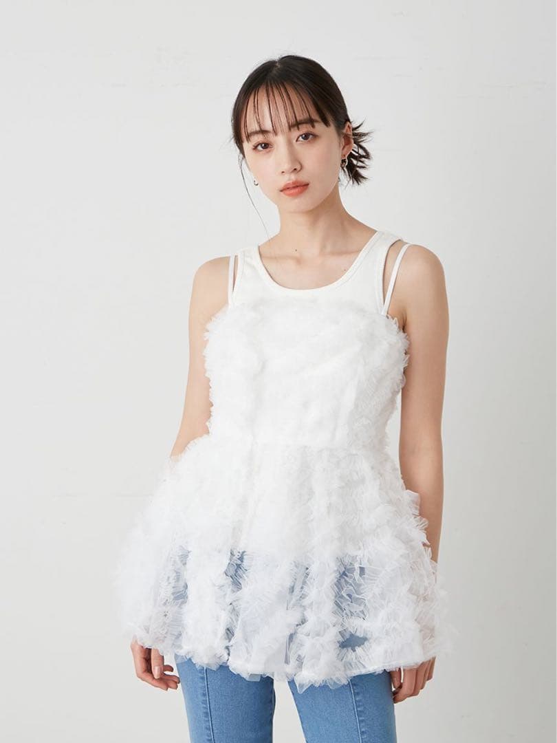 ほぼ未使用★SNIDEL 24SS チュール刺繍ベアペプラムTOPS