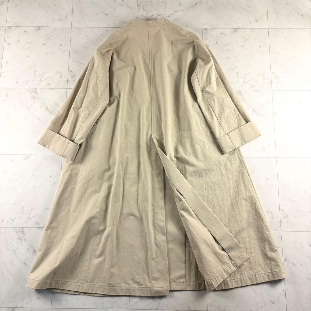 プラージュ ノーカラー オープンフロント ガウン風ロングコート 綿 日本製 38