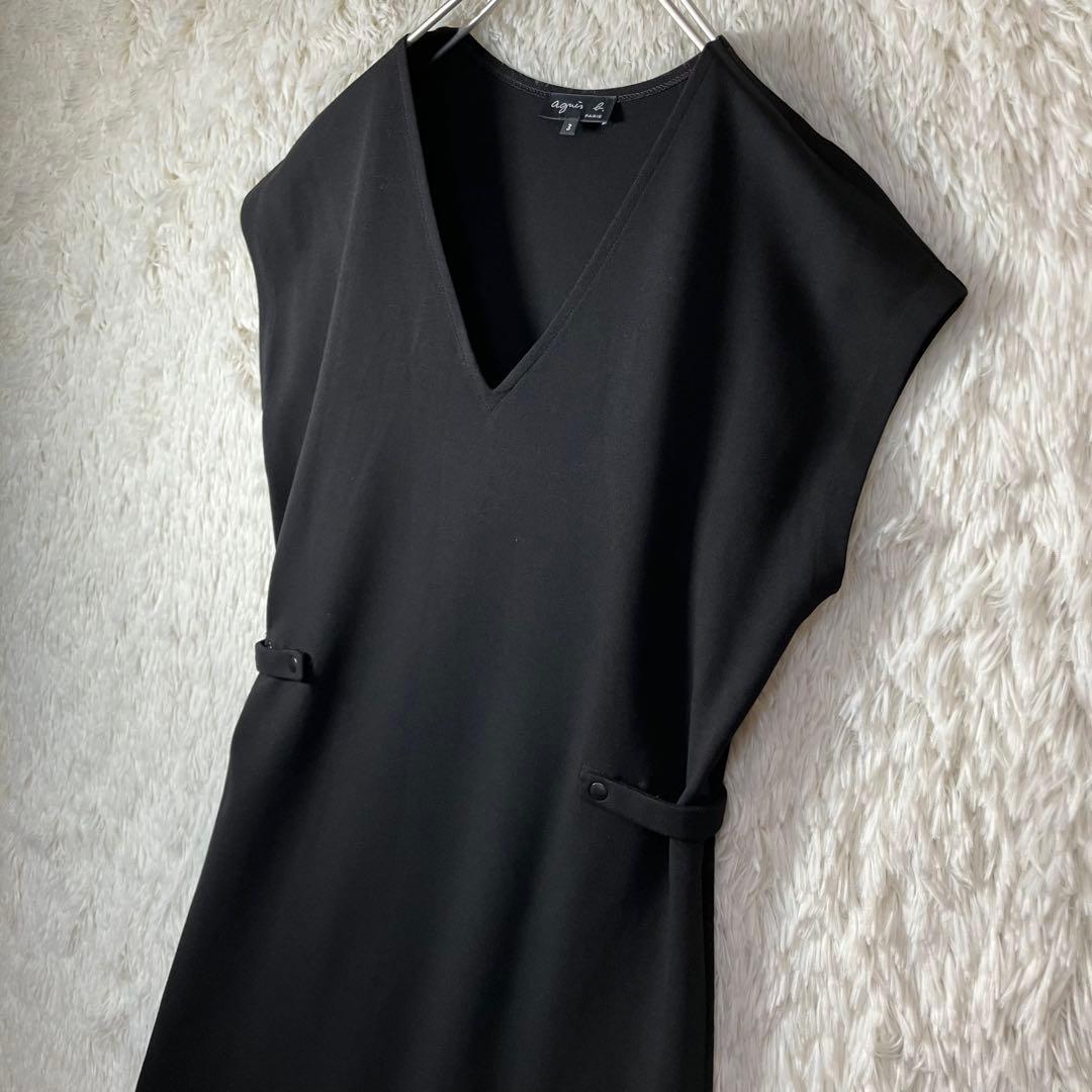 美品 アニエスベー Vネックワンピース ノースリーブ JX63 ROBE 黒 L