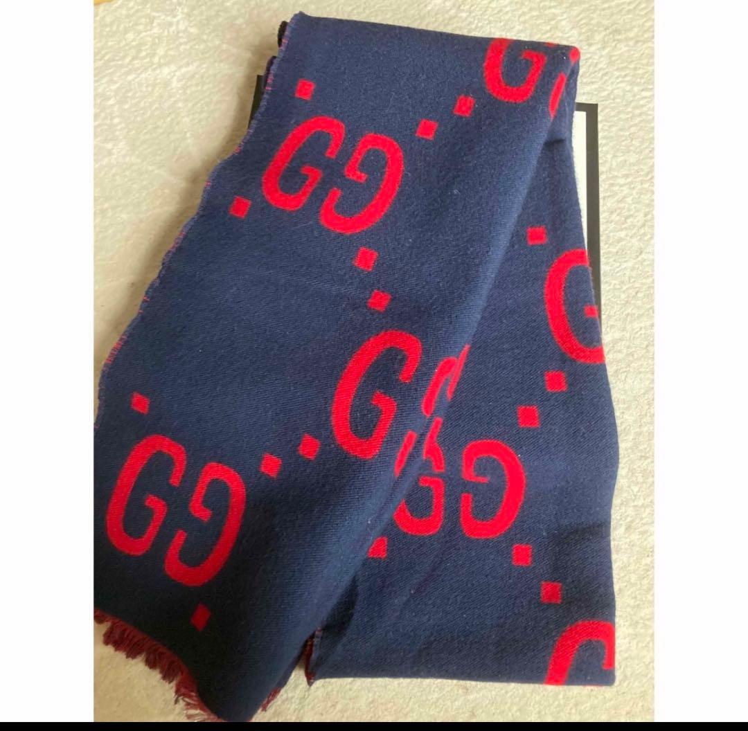 GUCCI ロングマフラー 赤/紺