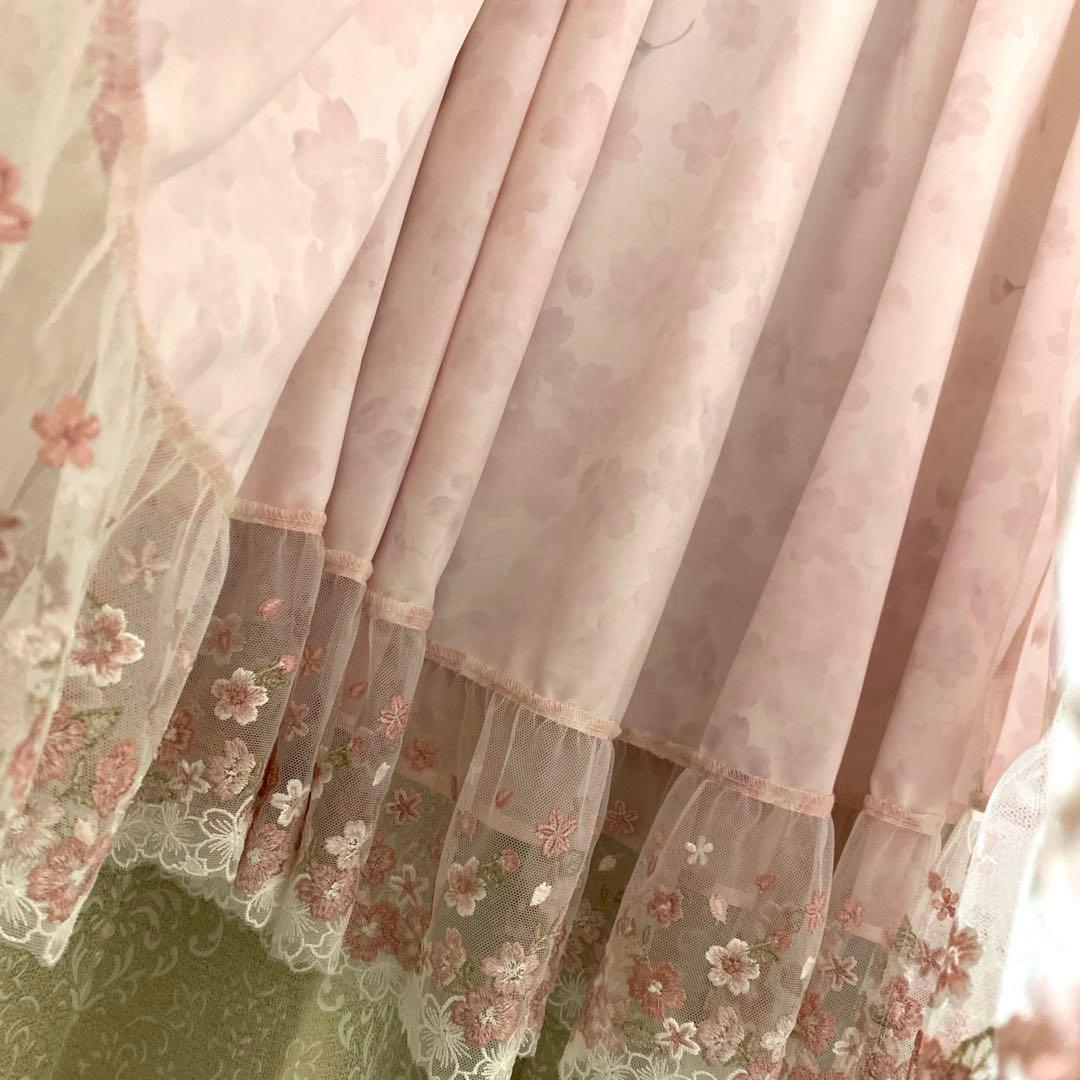 axes femme 桜レース×桜柄スカート 刺繍 生成り Fサイズ
