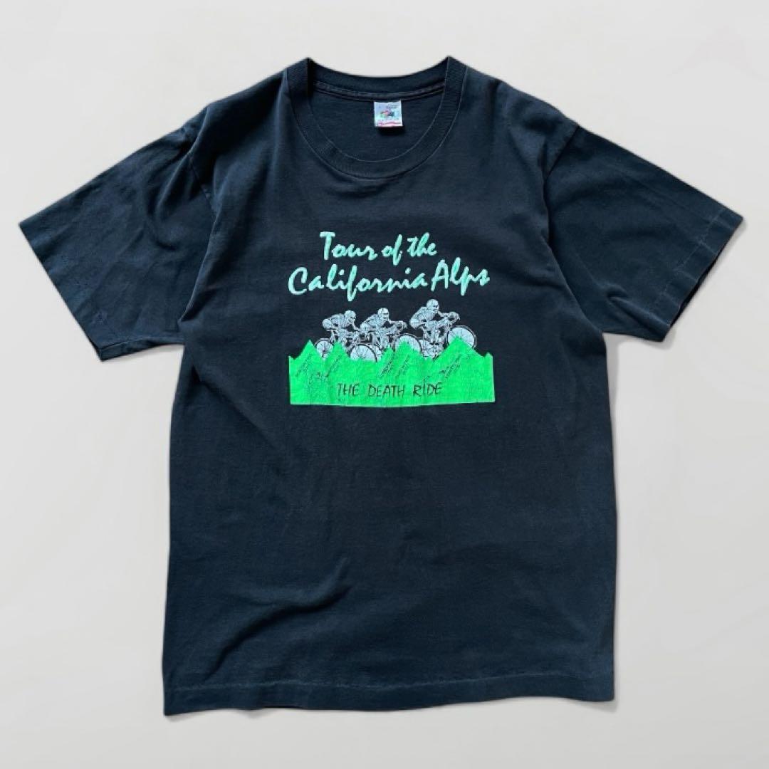 90s USA製 シングルステッチ Tシャツ 黒 スカル サイクリング