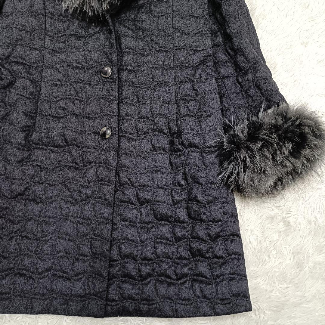 美品♪jun ashida ファー付きキルティングコート ウールカシミヤ