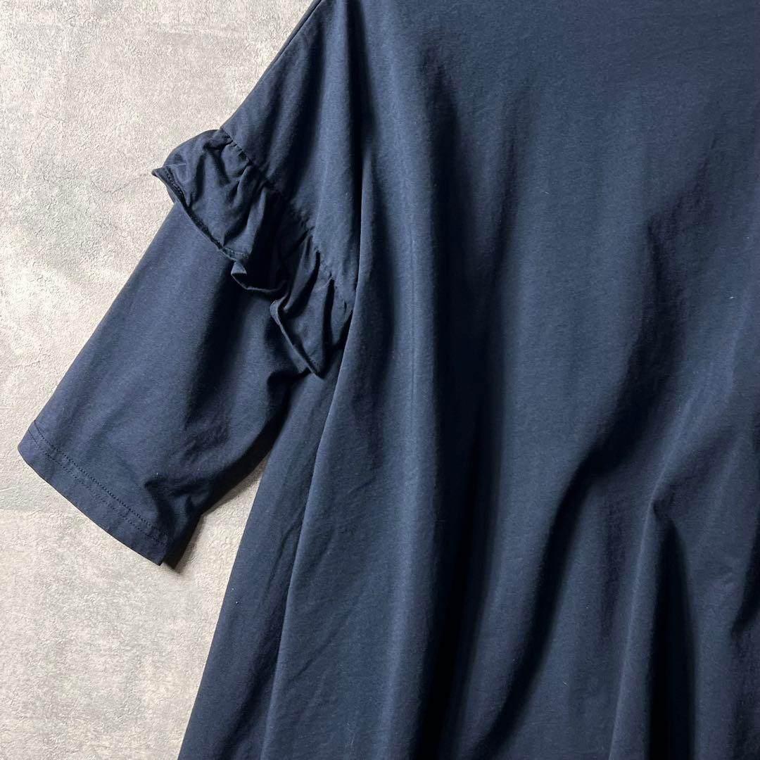 人気❤️CODURE アシンメトリーフリルスリーブカットソー　ネイビー
