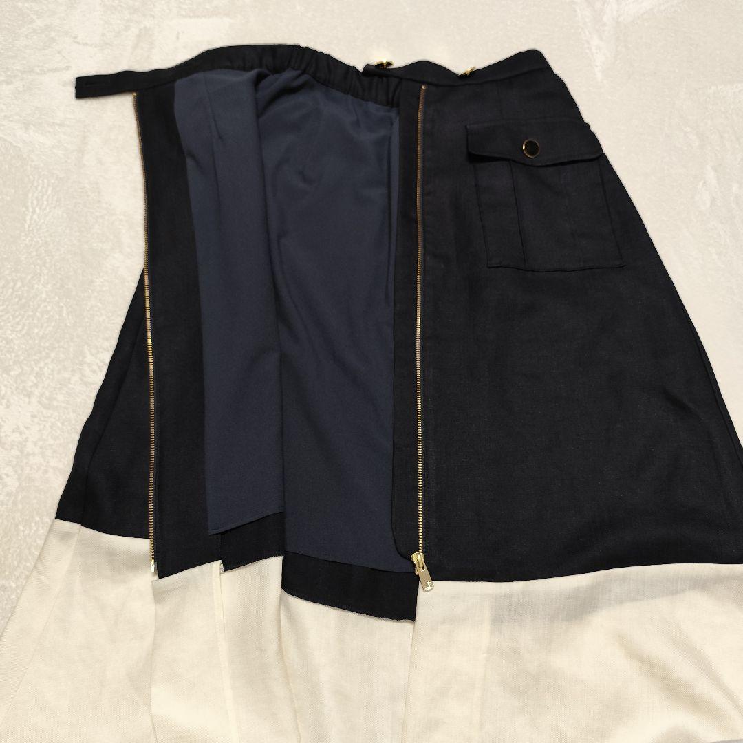 美品 GRACE Class バイカラージップスカート ネイビー 金ボタン 38