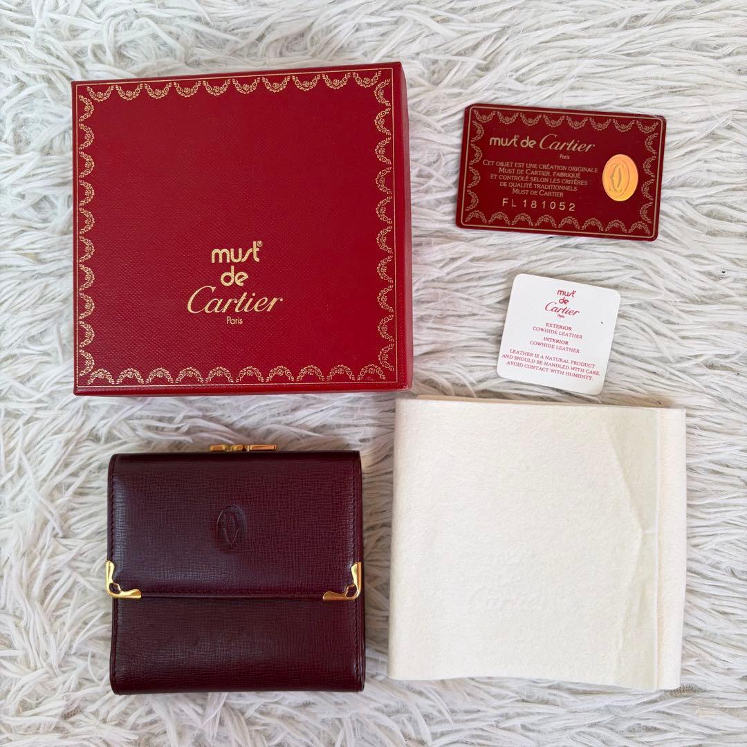 新品未使用/付属品完備✨Cartier 三つ折り財布 がま口 金具 ボルドー