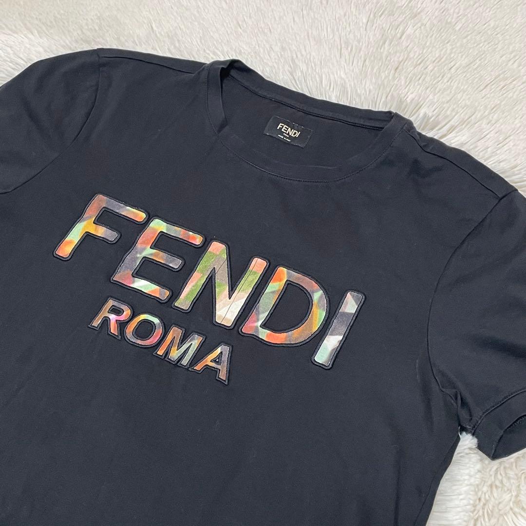 美品 フェンディ ロゴ 半袖 Tシャツ コットン100% 黒 XS レディース