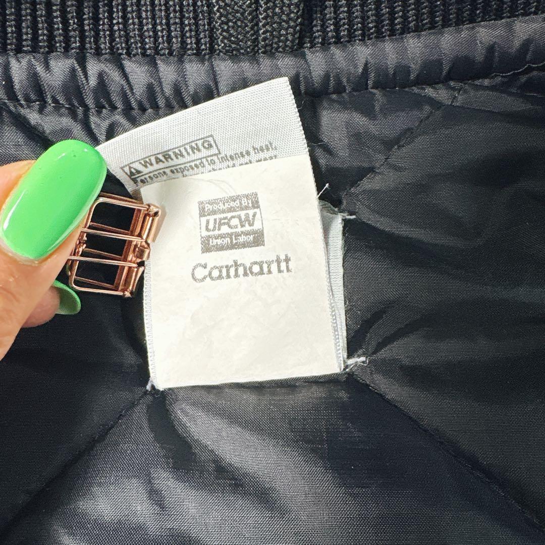 00s USA製 Carhartt 中綿ベスト 企業ロゴ刺繍 ネイビー M L