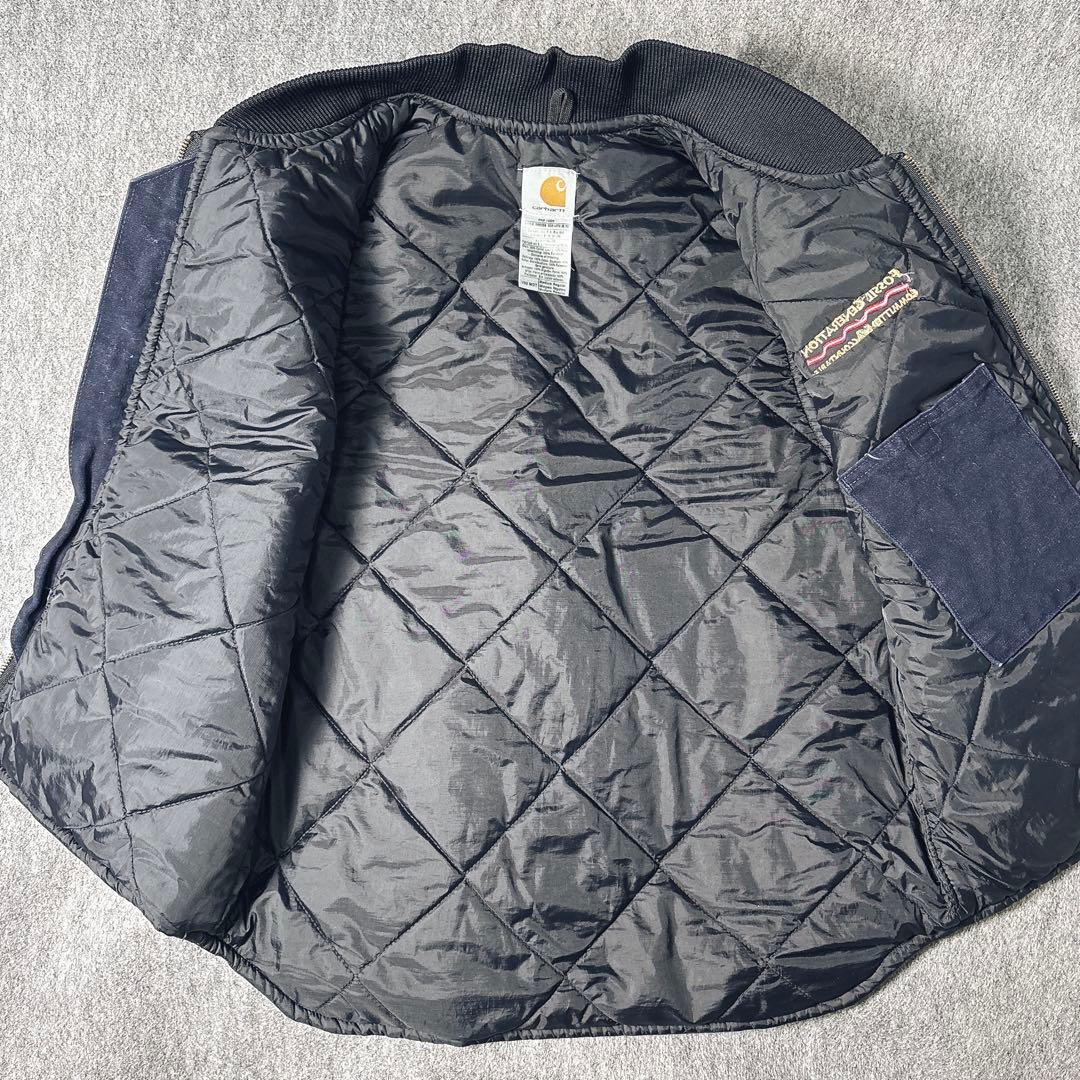 00s USA製 Carhartt 中綿ベスト 企業ロゴ刺繍 ネイビー M L