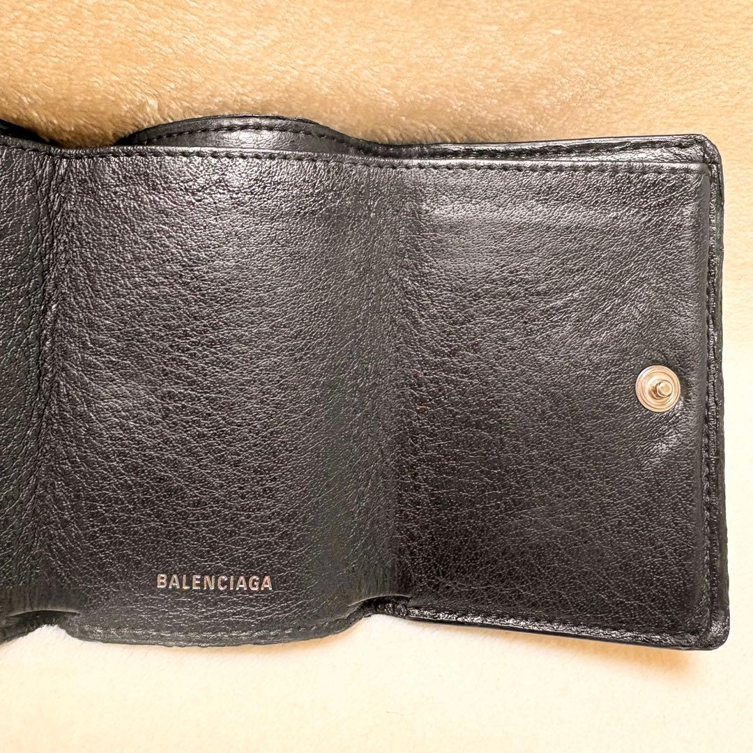BALENCIAGA ペーパーミニウォレット 三つ折りレザー ブラック