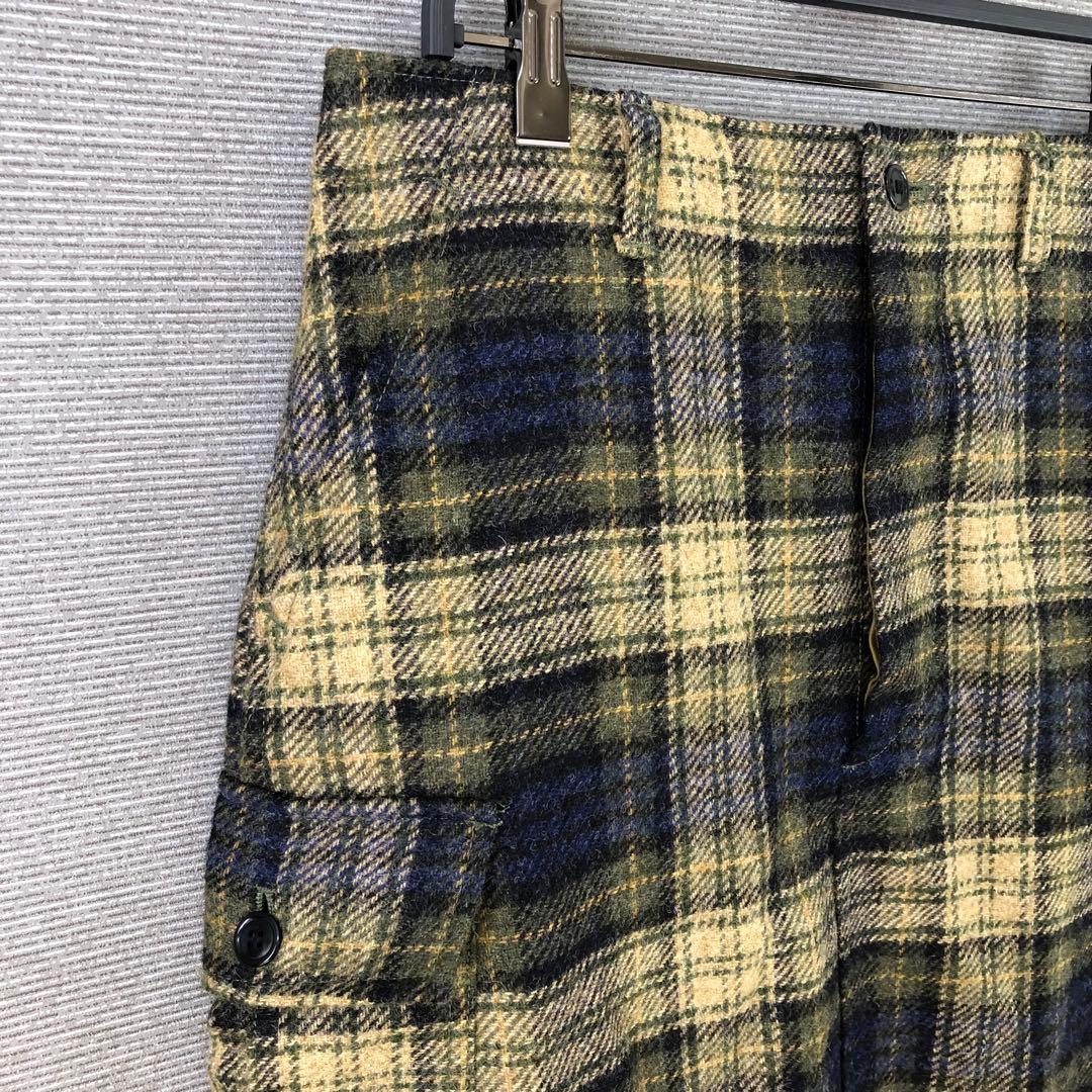 美品 45R ウールタータンのカーゴスカート チェック 2 カーキタータン