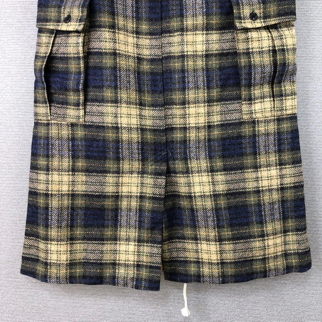美品 45R ウールタータンのカーゴスカート チェック 2 カーキタータン