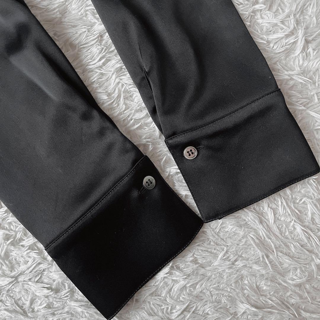 【美品】セオリーリュクス バンドカラーシャツワンピース ストレッチとろみ素材 黒