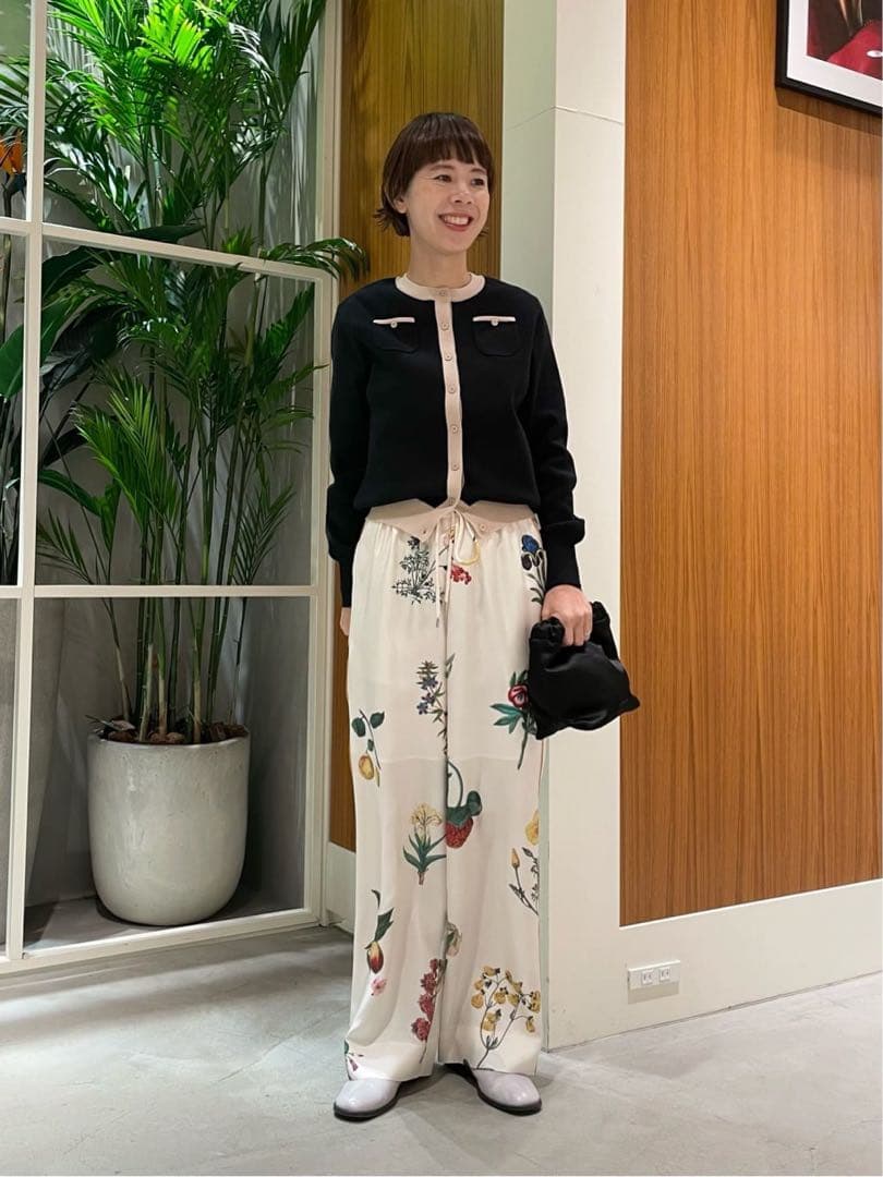 cabanコットンカシミヤ バイカラークルーネックカーディガン
