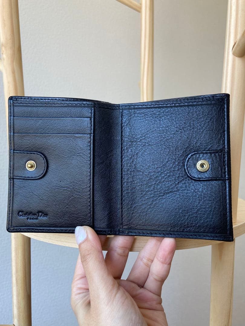 Christian Dior 二つ折り財布　コンパクトウォレット　レザー　シボ革