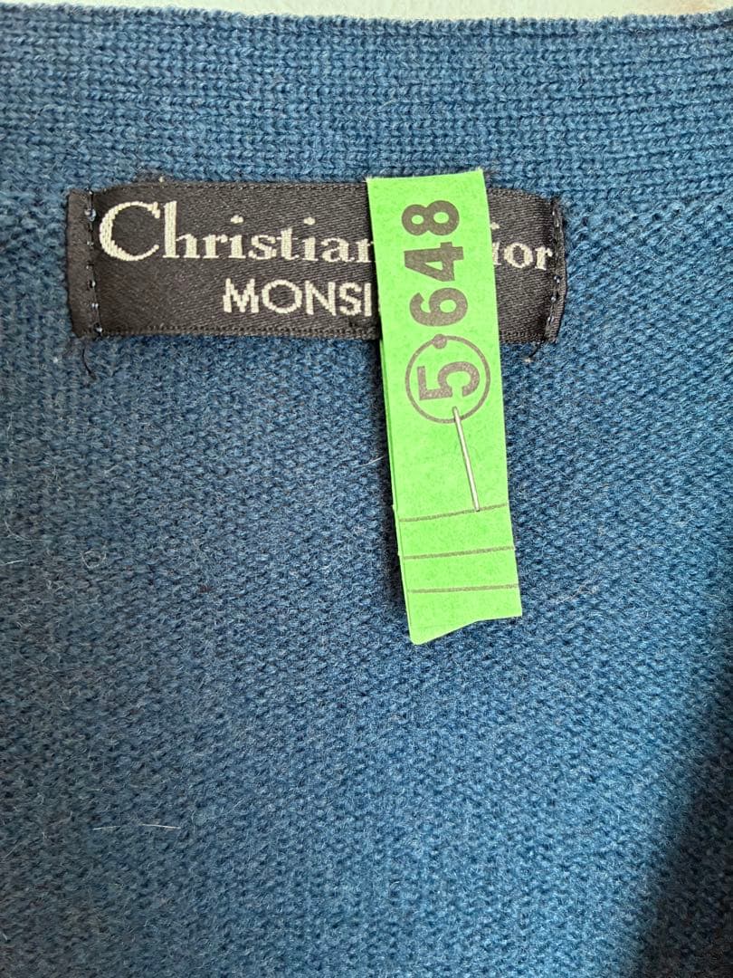Christian Dior ラムウール Vネック　カーディガン ブルー　M