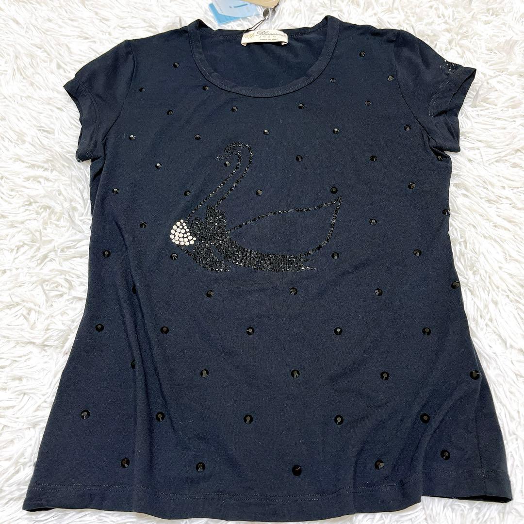 ブルマリン Tシャツ ストレッチ ブラック パール ストーン フレンチスリーブ