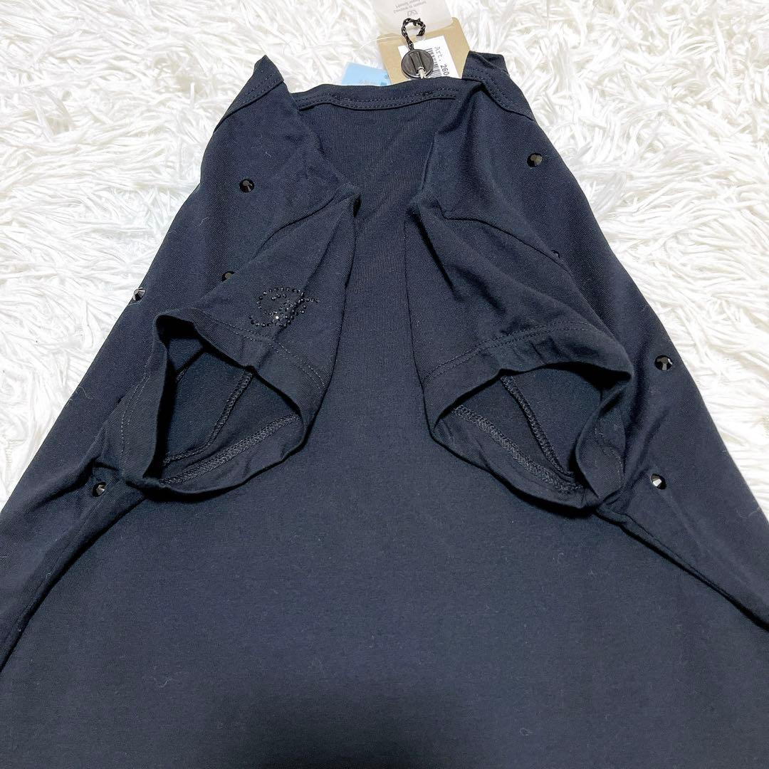 ブルマリン Tシャツ ストレッチ ブラック パール ストーン フレンチスリーブ