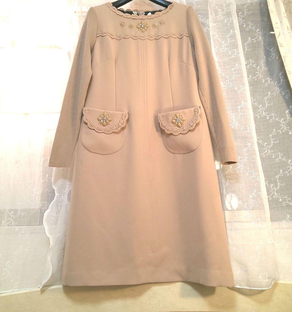 ￥26800タグ付新品 スーパービューティー ワンピース40 ビジュー ベージュ