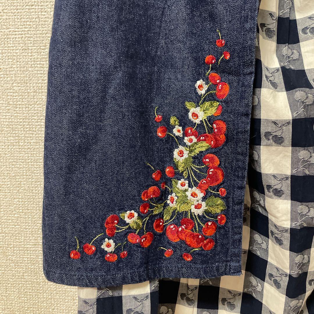 【エプロンのみ】PINK HOUSE チェリー柄 刺繍 エプロン デニム