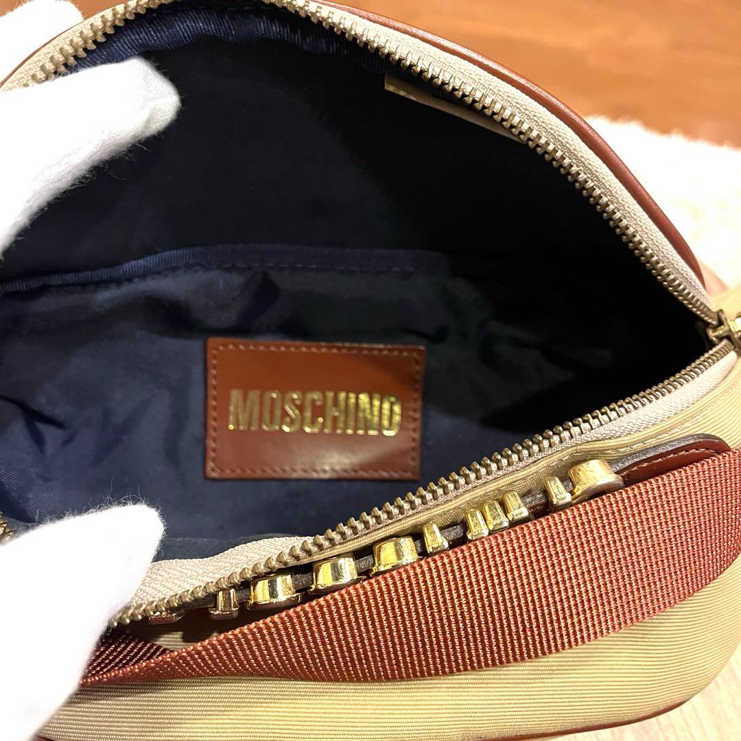 良品✨MOSCHINO モスキーノ ウエストポーチ ナイロン レザー ブラウン
