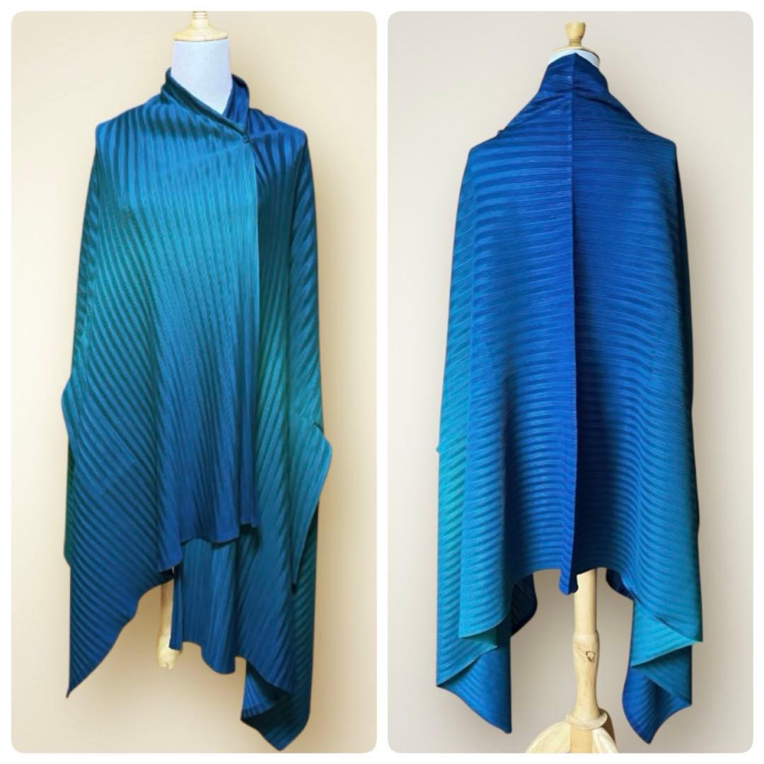【さとあ】PLEATS PLEASE✨グラデーション　変形ロングポンチョ