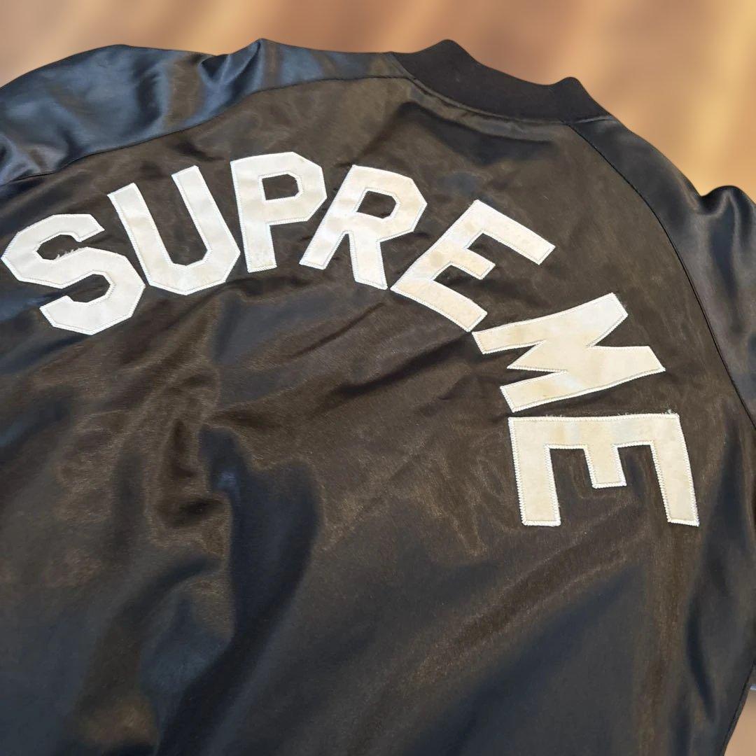 注:状態悪いです！Champion サテンジャケット SUPREMEロゴ　L