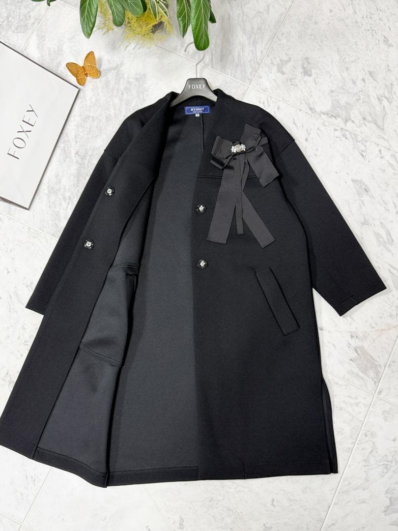 新品同様★M'S GRACY /エムズグレイシー リボンコート ブラック40