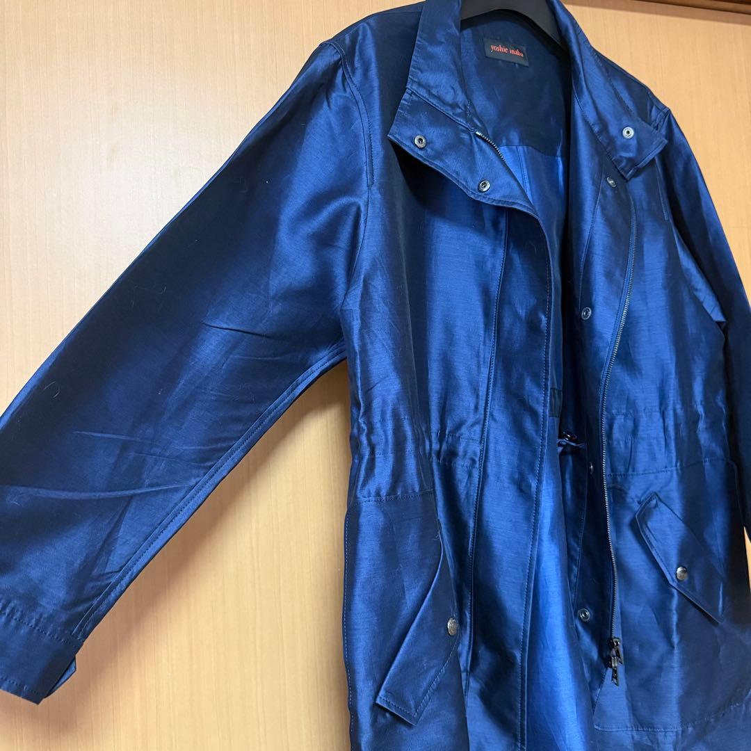 【美品】ヨシエイナバ　スプリングコート　ネイビー　シルク混　　サイズ11