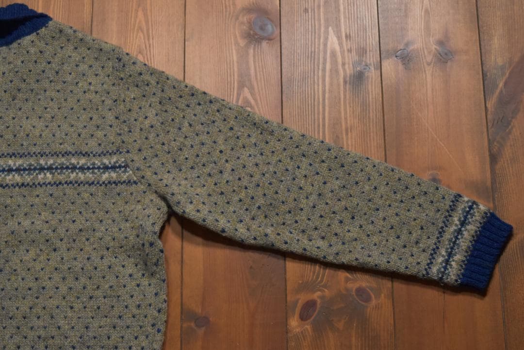 L.L.Bean スコットランド製 バーズアイ ウールニットカーディガン