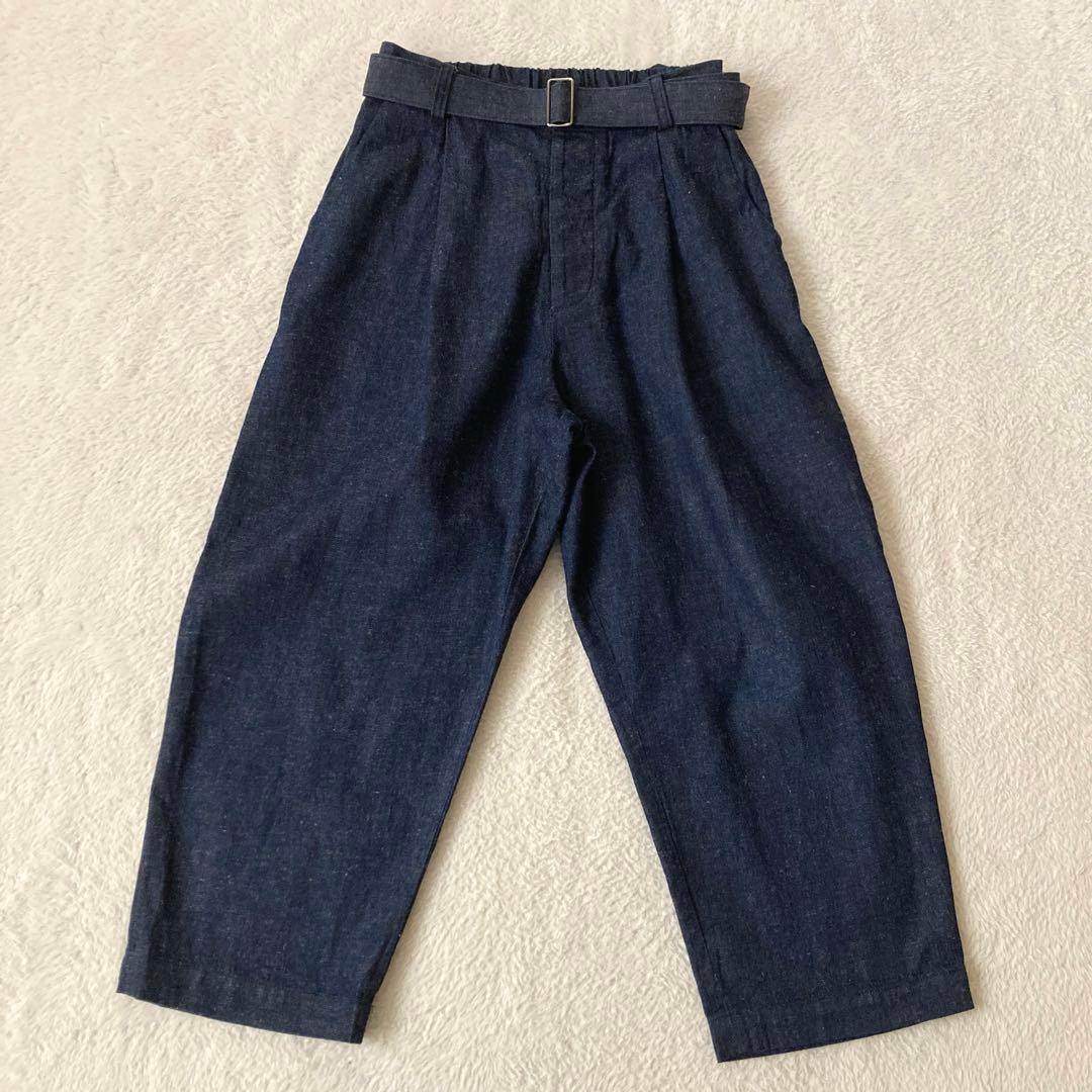 美品☆ヴェリテクール　コパン　ベルト付きタックデニムパンツ　コットンリネン　M