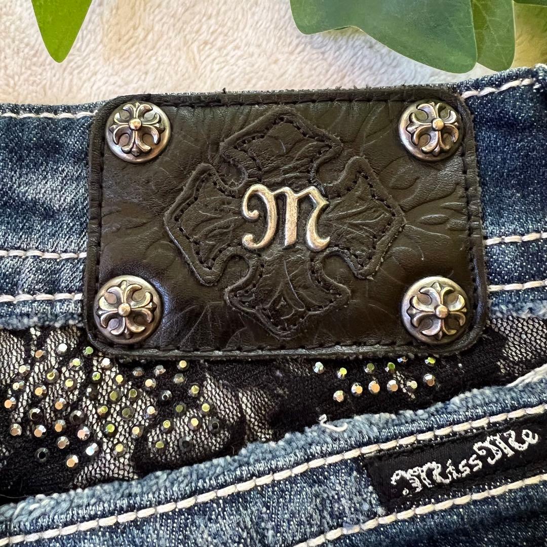 Miss Me ミスミー フレアデニム ブーツカット 刺繍 ラインストーン XS