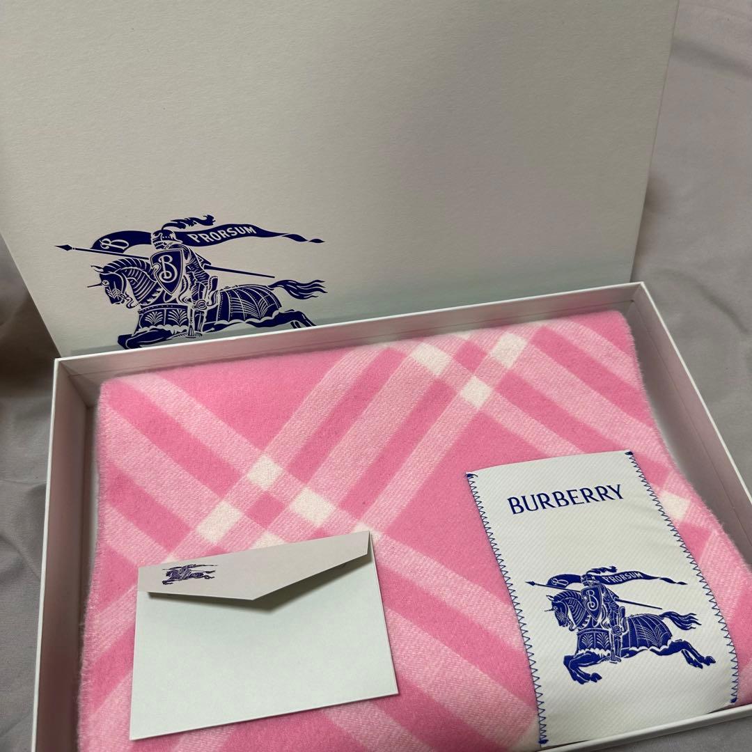 Burberryカシミヤ100%チェックマフラーシュガーピンク 未使用