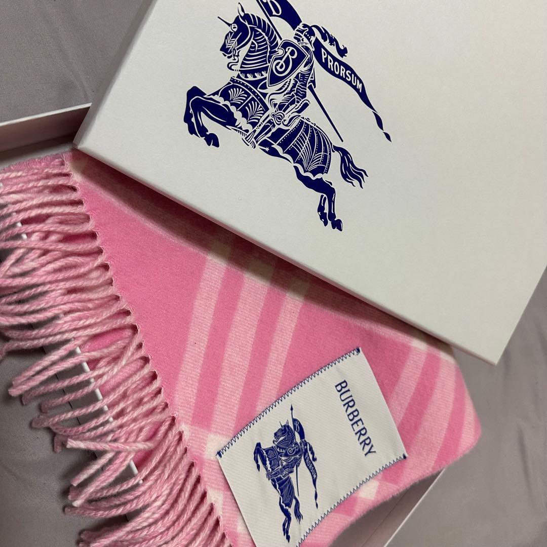 Burberryカシミヤ100%チェックマフラーシュガーピンク 未使用