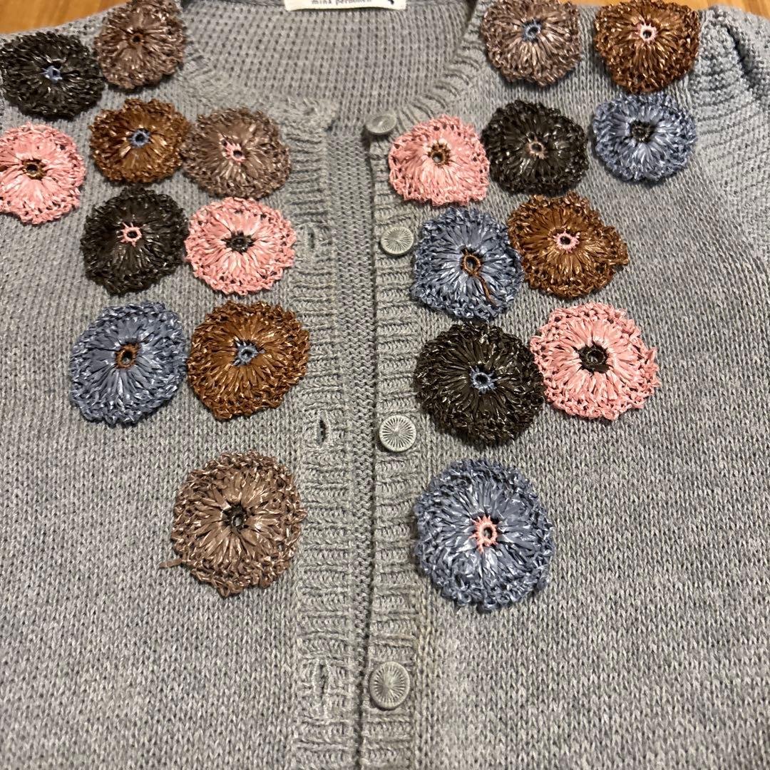 ミナペルホネン os8144 花モチーフ刺繍 グレー ニットカーディガン