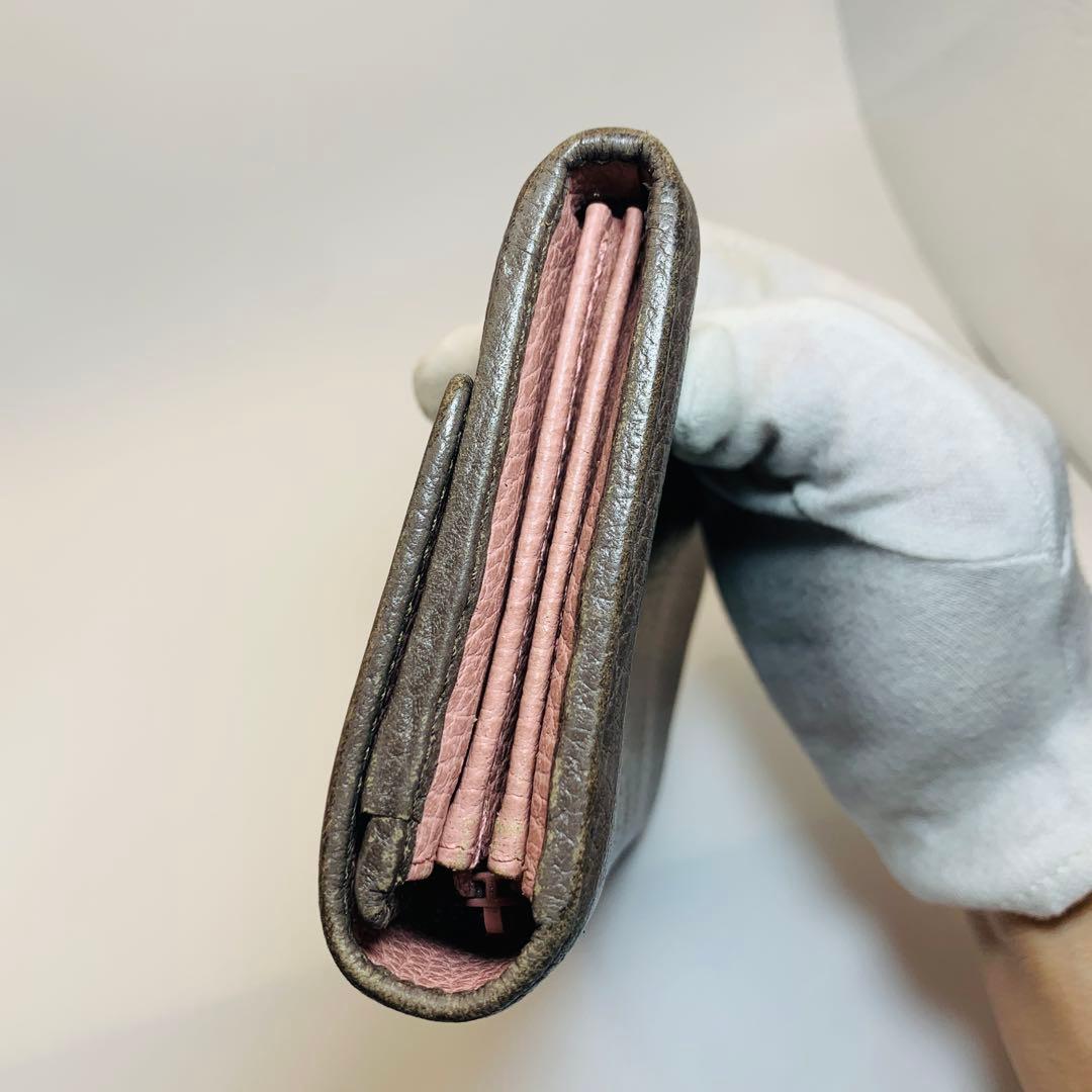 ⭐️GUCCIグッチ スウィング　長財布　シボレザー　バイカラー　グレー　ピンク