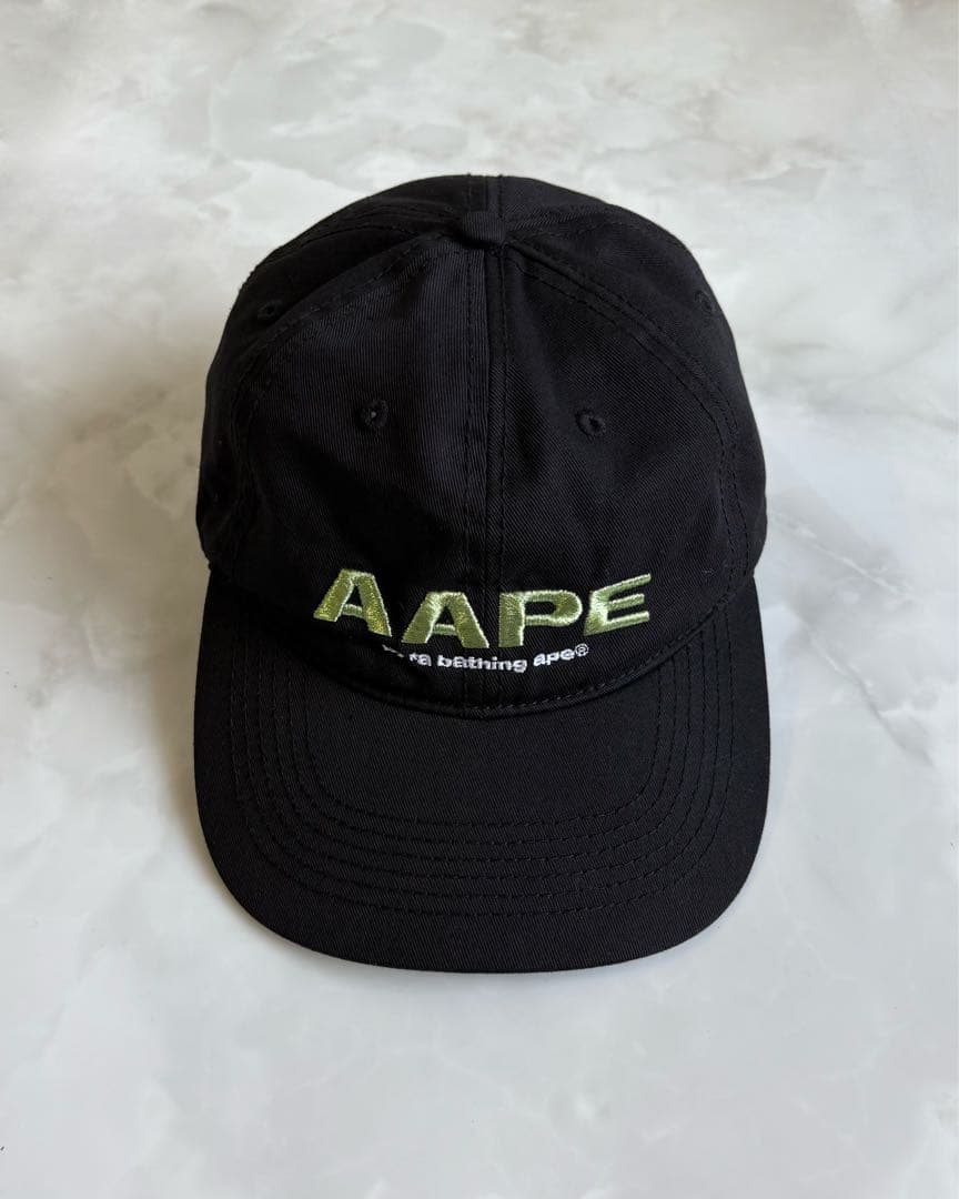 A BATHING APE キャップ 刺繍ロゴ ブラック 6パネル ローキャップ