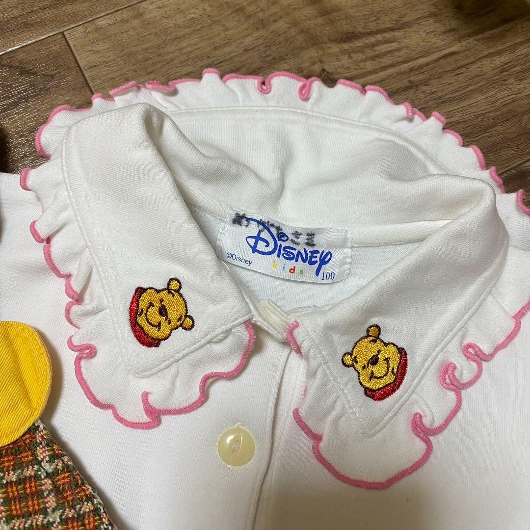 希少 ディズニー大きいプーさんチェック柄のワンピースブラウスセーラー95-100