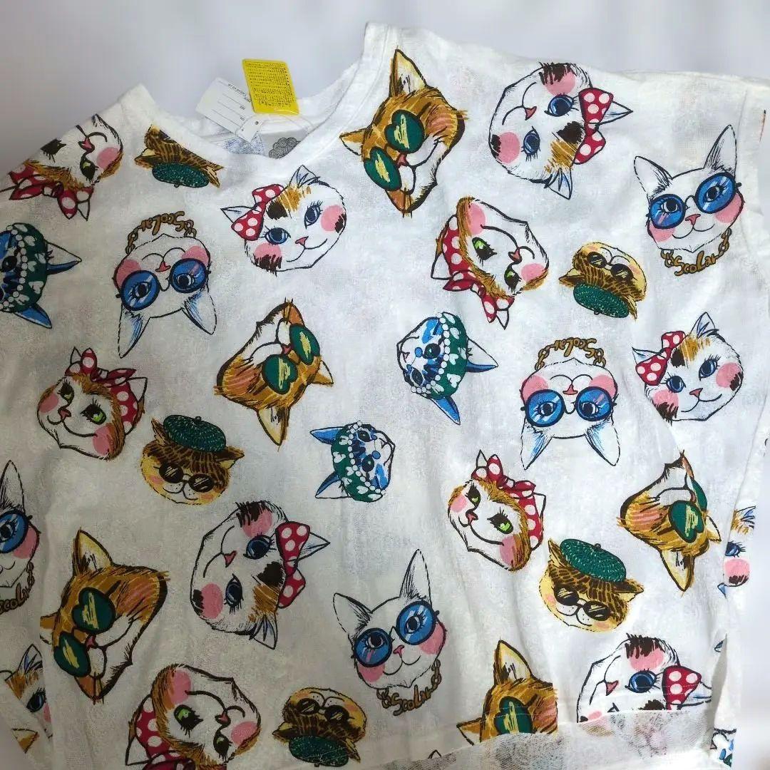 新品タグ付き　スカラー　猫　総柄プルオーバー
