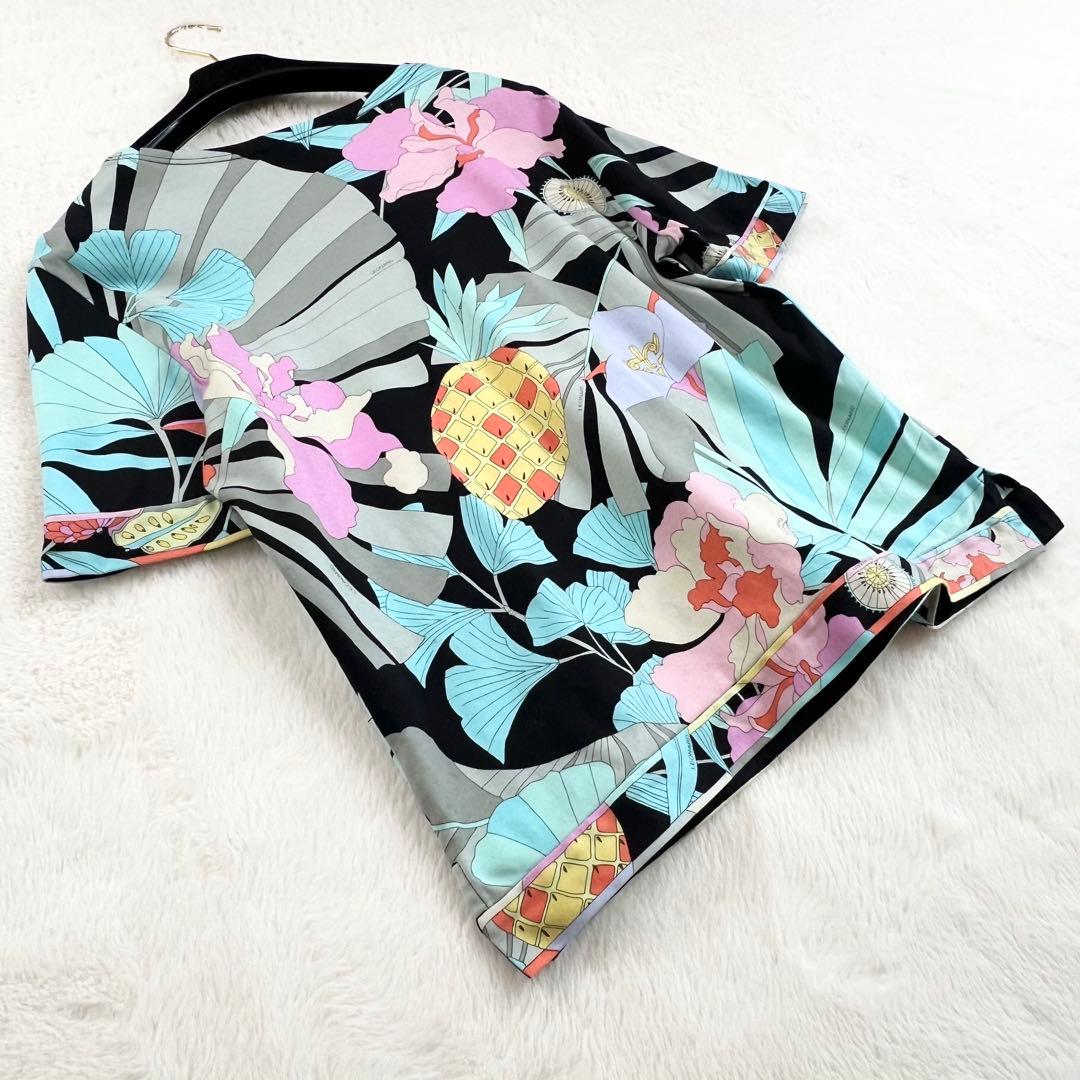 【レオナールスポーツ】コットン花柄パインプリントTシャツ☆カットソー☆半袖☆L