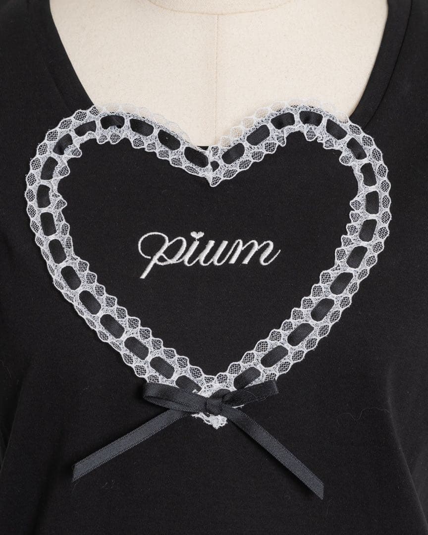 pium ピウム ハートレースパフスリーブTシャツ