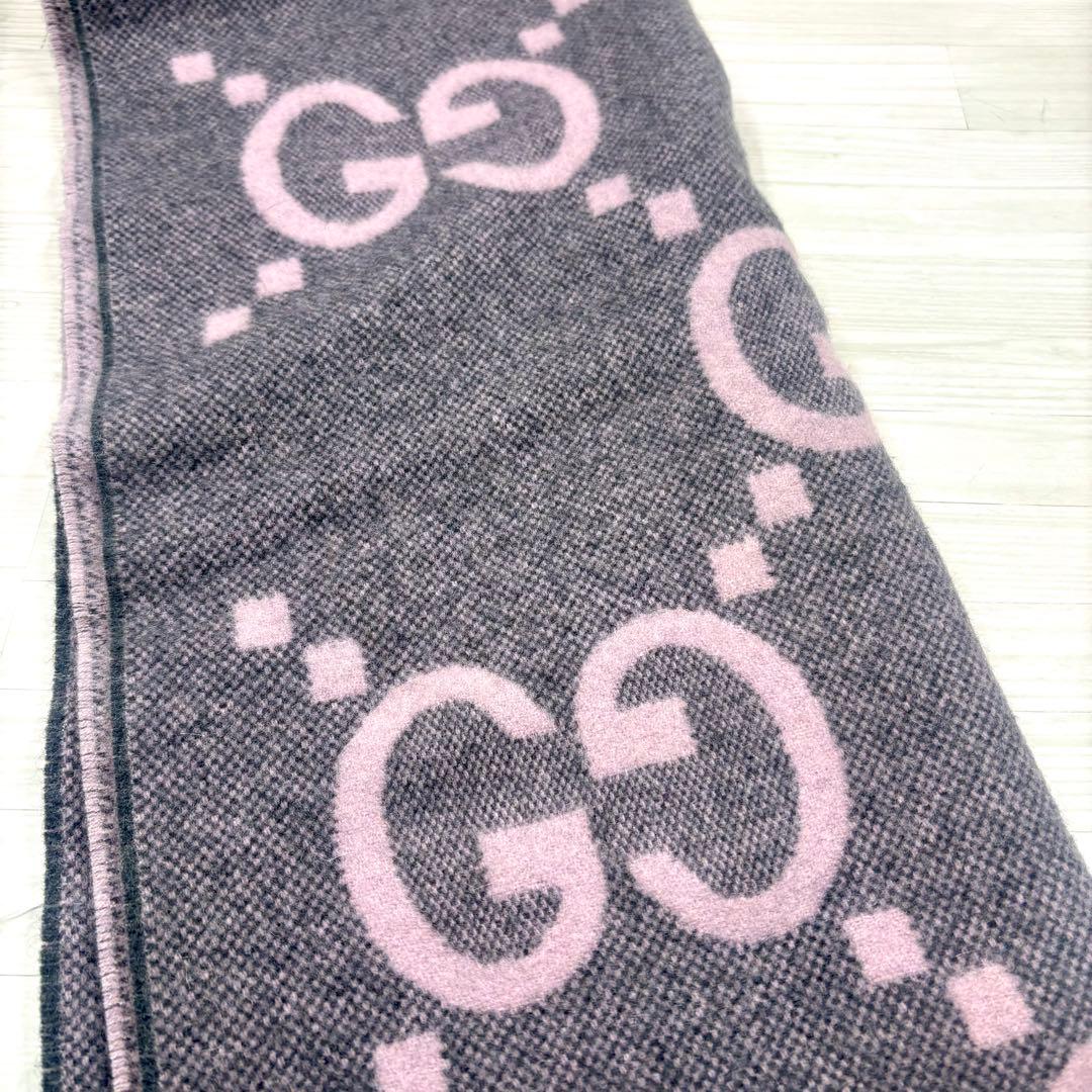 【極美品】GUCCI マフラー　GGジャガード　カシミヤ　リバーシブル