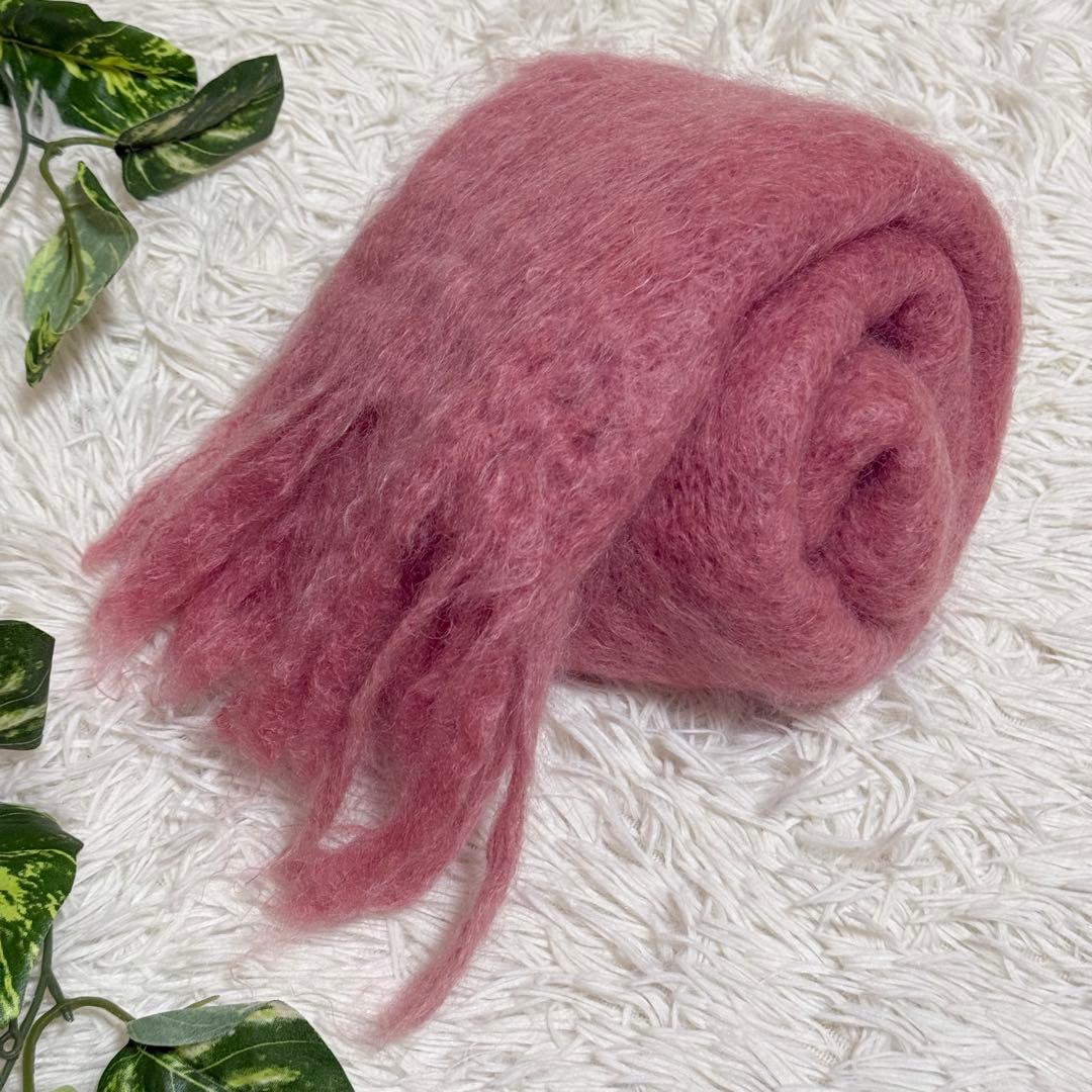 超美品　マフラー　モヘア　180㎝　ハンドメイド　高品質　南アフリカ産　ピンク